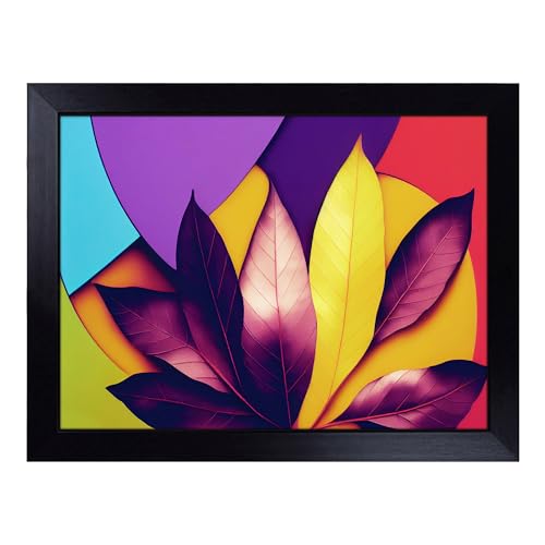 Lap Tray with Bean Bag Cushion, Modern Leaves Abstract - Handmade in the UK, Raised Wooden Edge, Padded Cushion, Heat-Resistant Wipe-Clean Surface, for Meals, Laptops and Crafts