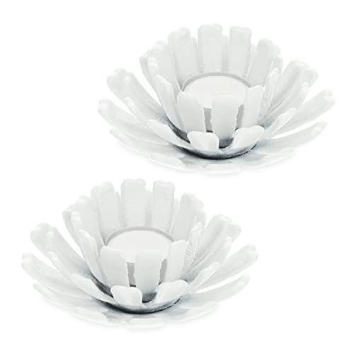 Relaxdays Tealight Holder, Set of 2, Flower Shape, Candle Stand, Cast Iron, Indoors & Outdoors, HxØ 6 x 13.5 cm, White