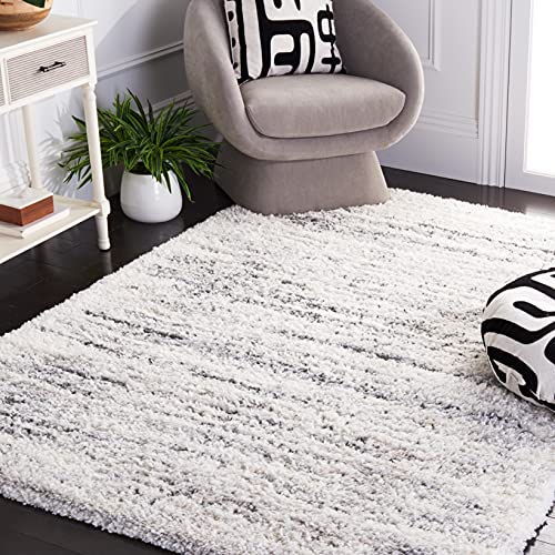 SAFAVIEH Shag Rug for Living Room, Dining Room, Bedroom - Fontana Shag Collection, Short Pile, in Ivory and Grey, 91 X 152 cm