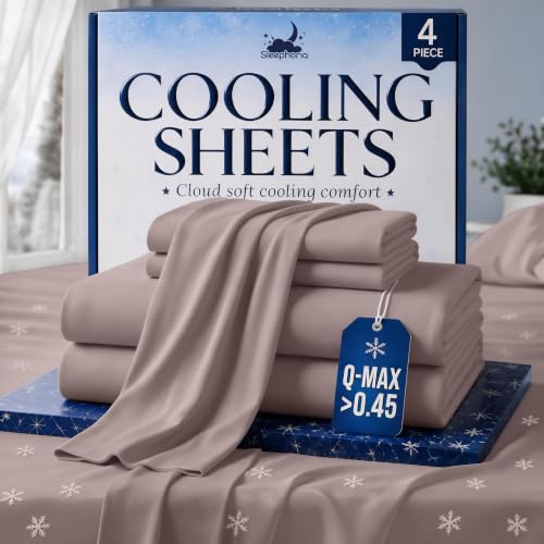 SLEEPHORIA 4 PC Cooling Sheets King Size Bed Set - Temperature Regulating Bedding for Hot Sleepers - Deep Pocket Cooling Bed Sheets King for Night Sweats and All-Night Cool Comfort (Light Pink)