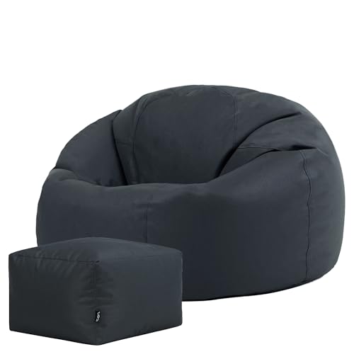 Bean Bag Bazaar Kingston Outdoor Bean Bag and Footstool, Charcoal, Garden Chair with Footstool, Water Resistant Fabric, Large Gaming Beanbag with Filling Included, Garden Seat, Outdoor Seating