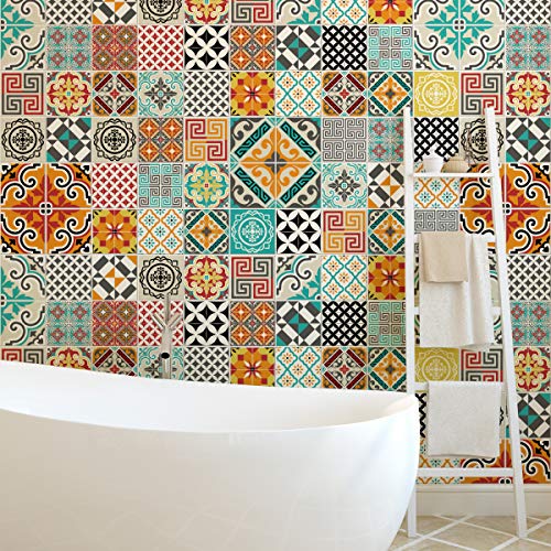 Ambiance Sticker Self-Adhesive Decorative Wall Decal Cement Tile for Bathroom and Kitchen Batista - Pack of 9 Stickers of 15 x15 cm
