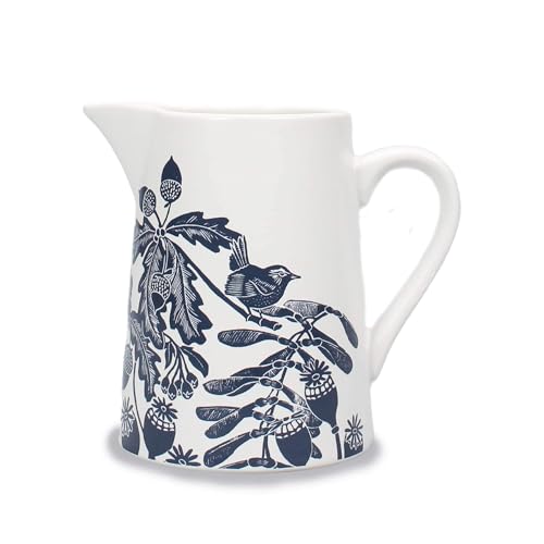 Half Moon Bay - Kate Heiss - Holkham Walk Ceramic Stoneware Jug - Navy Blue 500ml Milk Pitcher Flower Vase - Official Designer Merchandise - Elegant Botanical Housewarming Gift