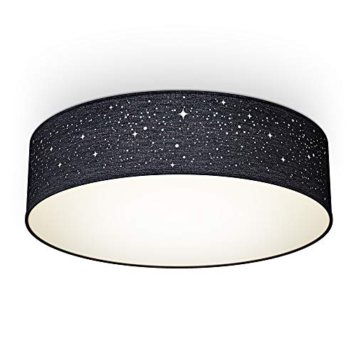 B.K.Licht - Ceiling Light with Fabric Light Shade and Star Effect, 2 x E27, max. 40W Bulbs, Living Room, Bedroom Ceiling Lights, Children's Room, Starry Sky Lamp Shade, Soft Light, 38x10 cm, Black