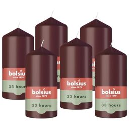 Bolsius - Smooth Pillar Candle - Bordeaux - 12 cm - 6 Pieces - Decorative Candles – Contains Natural Plant-Based Wax – Without Palm Oil