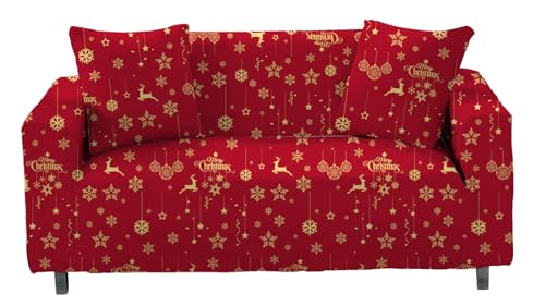 Celevingne Stretch Couch Cover Printed Sofa Cover Sofa Protector for Loveseat Elastic Sofa Slipcover with 1 Pillowcase (Merry Christmas, Loveseat)