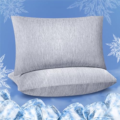 Fittia Cooling pillowcase for those who sweat when sleeping, breathable pillowcase with hidden zipper, both sides with Q-max > 0.45, 2 pack, standard size, grey