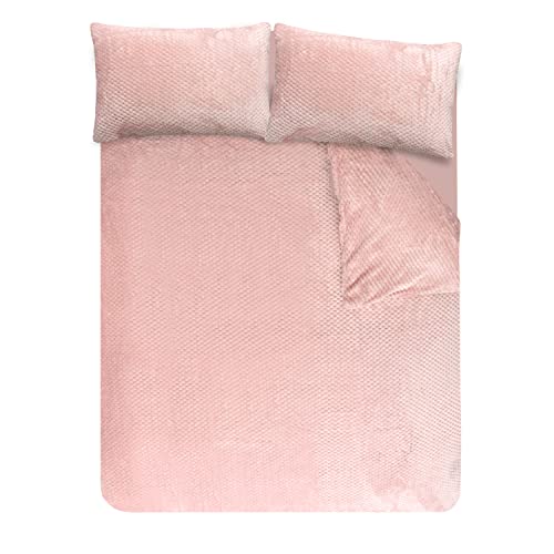 Sleepdown Waffle Fleece Thermal Warm Cosy Super Soft Duvet Cover Quilt Bedding Set with Pillow Cases - Super King (220cm x 260cm) - Blush Pink