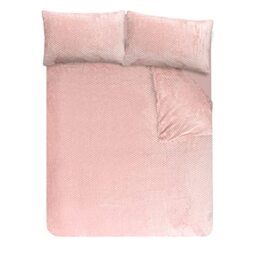 Sleepdown Waffle Fleece Thermal Warm Cosy Super Soft Duvet Cover Quilt Bedding Set with Pillow Cases - Super King (220cm x 260cm) - Blush Pink