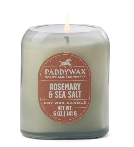 Paddywax Scented Candles Vista Collection Vintage Style Artisan Candle in Frosted Glass, 142g, Rosemary & Sea Salt