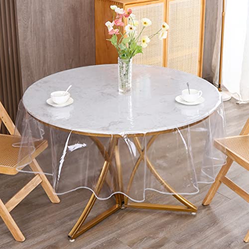 Clear Round Plastic Tablecloth Protector Waterproof Oil-Proof PVC Table Cloth Stain-Resistant Wipeable Table Cover for Round Table