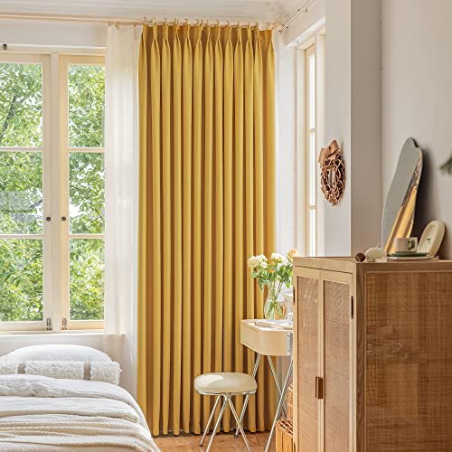 "OYRING 108 Inches Long Pinch Pleat Curtain, Room Darkening Energy Efficient Pleated Drape for Bedroom Living Room, 52"" W x 108"" L, Yellow Ochre, 1 Panel"
