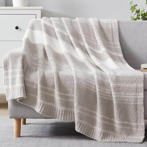 WRENGONGE Taupe Throw Blanket, 50x70 Soft Cozy Microfiber Striped