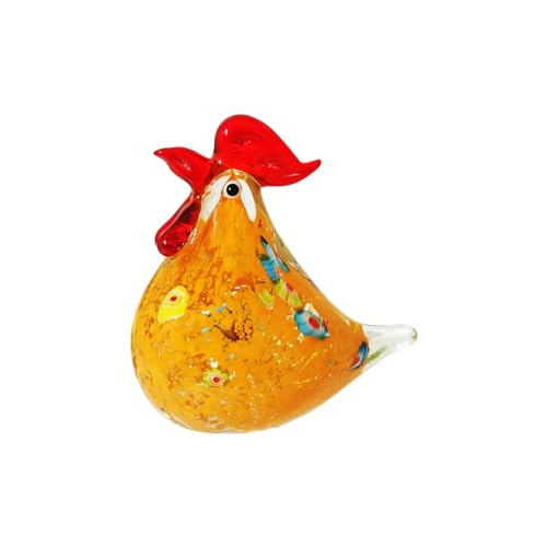 JATYFING Glass Chicken Ornament Rooster Kitchen Decor for Home Blown Glass Figurines - Gifts for Chicken Lovers(Yellow)