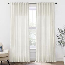 Extra Wide Curtains 70 In Width for 60 & 72 Inch Window,Pleated Back Tab Linen Semi Sheer Full Length Curtains for Living Room Sliding Glass Door 2 Panel Set,72x108,70x108,6FT x 108 Inches Long,Cream