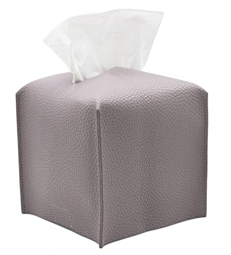 Livelab Tissue Box Cover, Square Decorative PU Leather Tissue Box Holder Modern Tissue Case Facial Paper Organizer Dispenser for Bathroom, Vanity Countertop, Night Stand, Desk 5X5X5'' - Light Purple