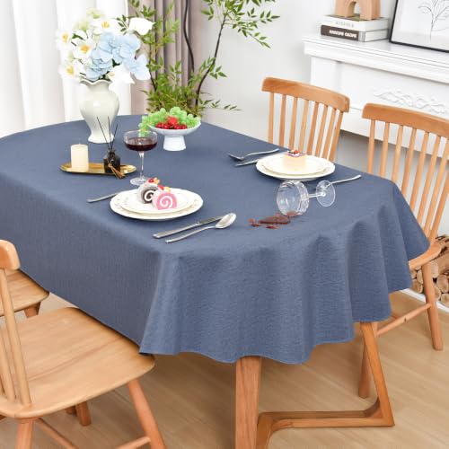 Wolkemer Oval Tablecloth 60 x 102 Inches Faux Linen Water Resistant - Farmhouse Polyester Tablecloths, Washable Wipeable Table Cover for Home, Kitchen, Dining, Wedding, Party (Mist Blue)