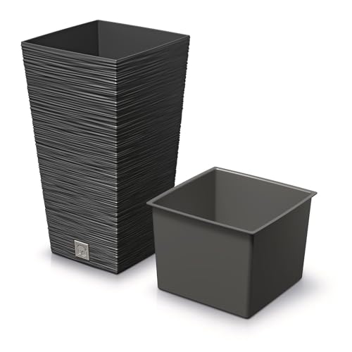 Prosperplast FURU Collection Anthracite Planter with Tank 20 x 20 x 38 cm Capacity 5 Litres