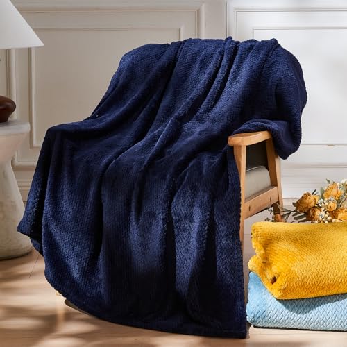 "NEWCOSPLAY Super Soft Throw Blanket Premium Silky Flannel Fleece Leaves Pattern Lightweight Blanket All Season Use (Dark Navy, Throw(50""x60""))"