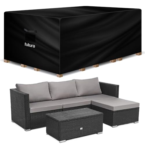 Futura Premium Rectangular Garden Furniture Covers Waterproof 300x250x100cm, Heavy Duty 600D Oxford Fabric Outdoor Table, Patio & Rattan Garden Furniture Covers, PVC Lined, Air Vents and UV Safe