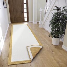 NORTHRUGS Panama Indoor & Outdoor Reversible Rug - Flat Weave, Geometric Design, Oeko-Tex, Weatherproof & UV-Resistant for Balcony, Patio, Garden, Ochre, 80 x 350 cm
