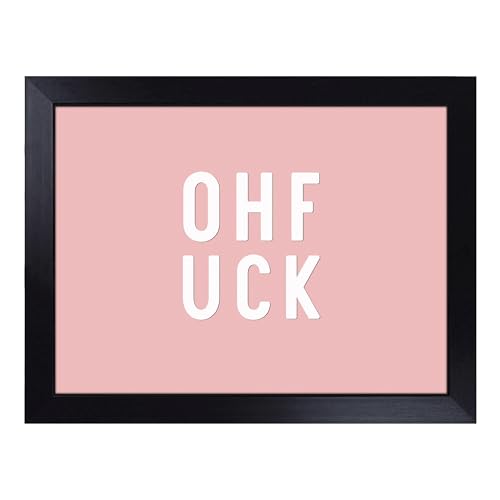 Lap Tray with Bean Bag Cushion, Ohfuk Typography Quote - Handmade in the UK, Raised Wooden Edge, Padded Cushion, Heat-Resistant Wipe-Clean Surface, for Meals, Laptops and Crafts