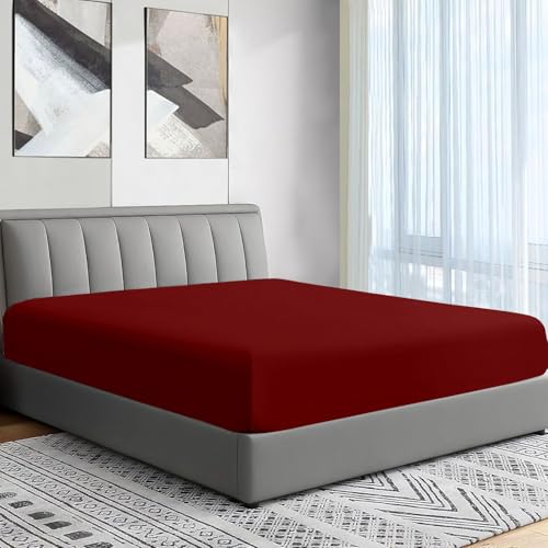 Fitted Bottom Sheet Twin XL Size - Single Fitted Sheet Only - 1800 Microfiber Fitted Bed Sheet - Super Soft Fitted Twin XL Sheet Fits Upto 15 inch Deep Mattress - 1 Fitted Sheet Only (Burgundy)