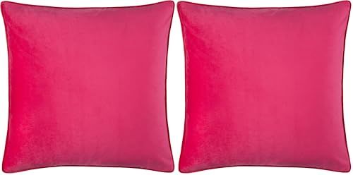 furn. Meridian Cushion Cover – Luxury Contrast Piped Velvet Decorative Case (Pink/Red - 55x55cm) (Pack of 2)
