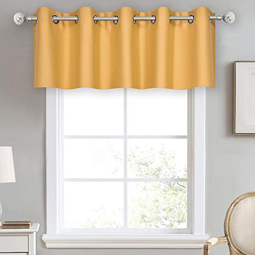 DECOVSUN Mustard Yellow Valance for Kitchen Blackout Thermal Insulated 70X18 Inches Short Curtains Drapes Grommet Valance for Bedroom/Living Room 1 Panel