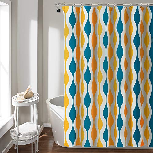 "Lush Decor Mid Century Geo Shower Curtain, 72"" x 72"", Turquoise & Orange"