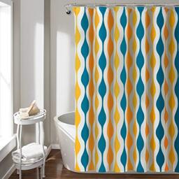 "Lush Decor Mid Century Geo Shower Curtain, 72"" x 72"", Turquoise & Orange"
