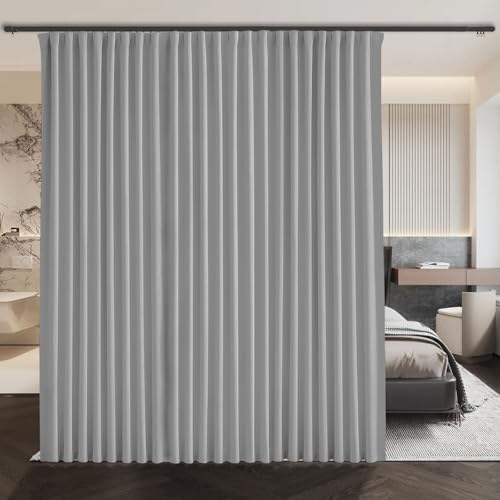 ABBRIGE Extra Wide Blackout Curtains Room Separator Soundproof - Floor to Ceiling Curtain for Ceiling Track or Rod with Hooks - Privacy Room Divider Curtains for Wall Ceiling Mount Track, 1 Panel