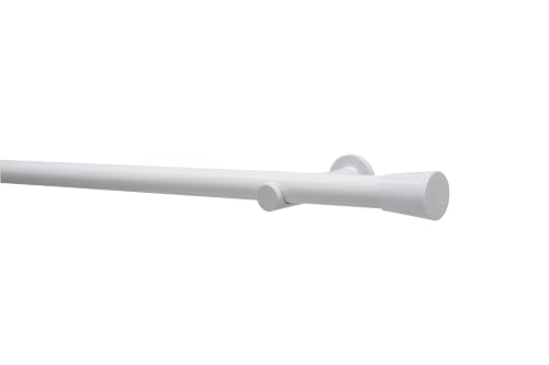 GARDINIA Korfu Curtain Rod Set (164 cm, Ø 28 mm, White) - Modern Curtain Rod Complete Set, Single Rail, Including Brackets and End Pieces for Wall Mounting