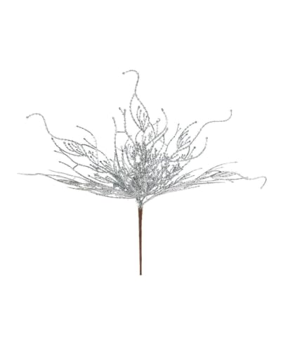 WeRChristmas Silver Glitter Twig Christmas Tree Pick, 33cm - 33cm silver glitter twig pick for adding branching texture, sparkle and layered detail to Christmas trees and arrangements