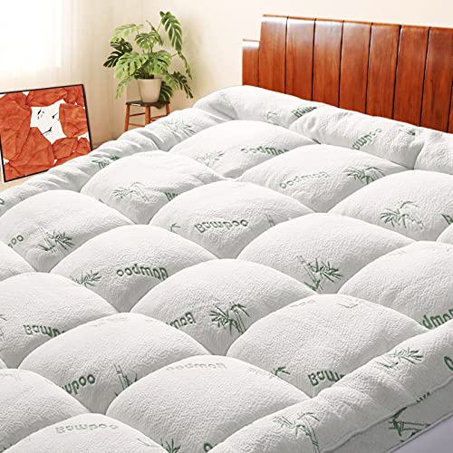 Bamboo Mattress Topper King Size, Extra Thick Breathable, Soft Quilted Fitted Mattress Cover with 1000 GSM Down Alternative Fill (8-21???Deep Pocket)