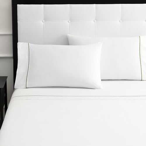 kate spade new york Dot King Sheet Set, 300 Thread Count and 100% Cotton, All Season 4 Piece Bedding Set, Machine Washable, White and Green