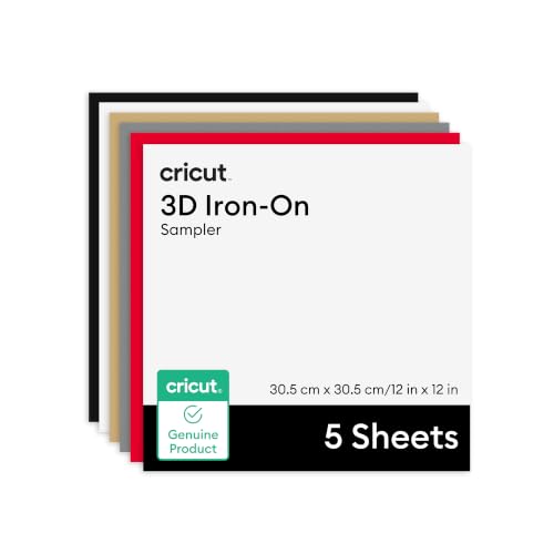 Cricut Heat Transfer Vinyl Sampler, 3D, 30.5 x 30.5cm, HTV Heat Transfer Vinyl, Iron-On Vinyl for Fabric & T-Shirts - Pack of 5 Sheets