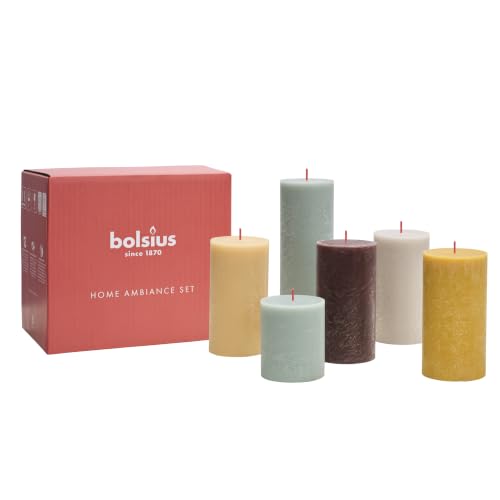 Bolsius Rustic Candle Gift Set - Nordic Ambiance - Box of 6 Candles - Long Burning Time - Household Candle - Interior Decoration - Unscented - Includes Natural Vegan Wax - No Palm Oil