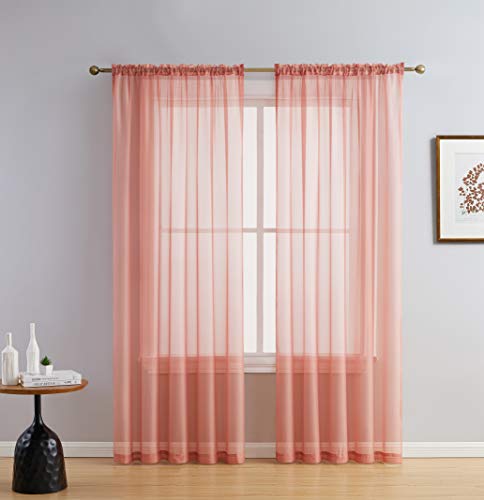 HLC.ME Blush Pink Sheer Voile Window Treatment Rod Pocket Curtain Panels for Bedroom and Living Room (54 x 84 inches Long, Set of 2)