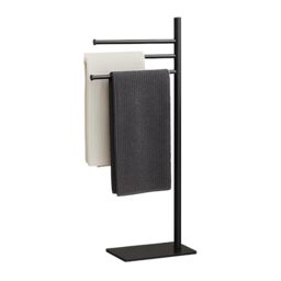 Relaxdays towel rack, HxWxD: 83 x 33.5 x 14 cm, stainless steel, 2 movable bars, standing towel rack, black
