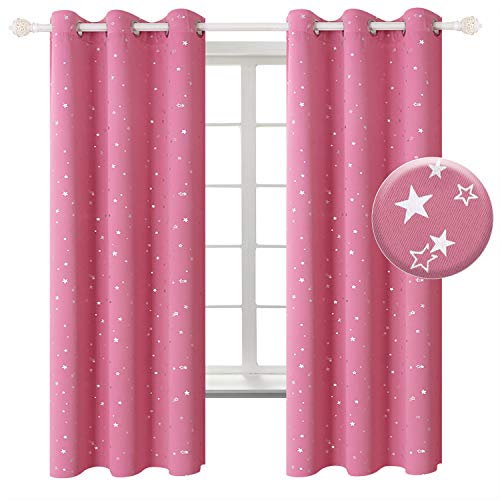 BGment Pink Star Room Darkening Curtains for Kid's Bedroom - Grommet Thermal Insulated Blackout Printed Curtains for Girl Room, Set of 2 Panels, 38 x 54 Inch