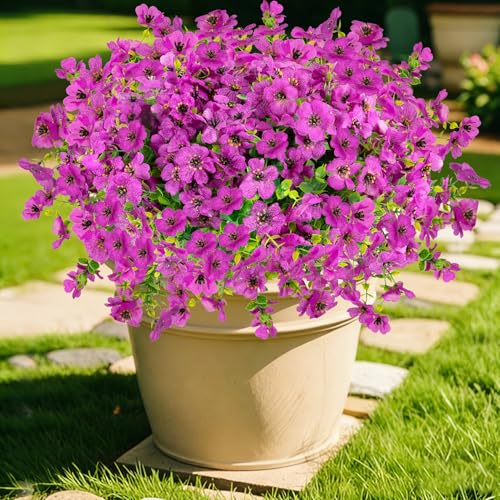 DealBeta 12 Bundles Artificial Flowers for Outdoor Fake Plastic Flowers Faux Plants for Decoration Hanging Planters Indoor Outside Garden Porch (Purple)