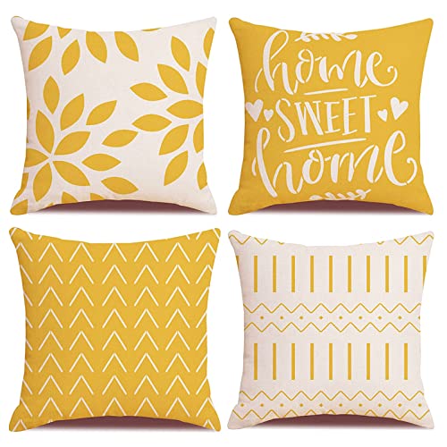 Homefeelzydys Cushion Covers,Cushion Covers 45 x 45 set of 4 Yellow Square Throw Pillow Case cushion covers 18x18 4Pack For Outdoor Patio Garden Blench Living Room Sofa Farmhouse Decor