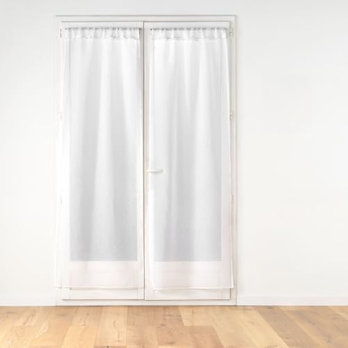 Douceur d'Intérieur, Pair of Straight Curtain Poles 2 x 70 x 240 cm White Pupette Sandblasted with Top Pompoms