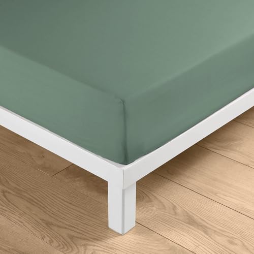 Douceur d'Intérieur, Linella Sage Fitted Sheet (160 x 200 cm) 100% Washed Cotton