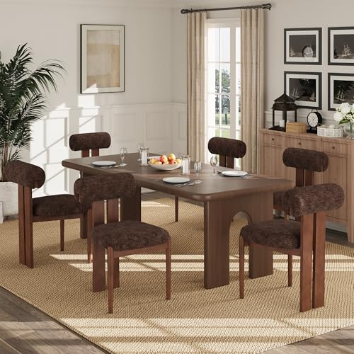 Dining Chairs Set of 6, Dining Room Chairs Upholstered Chenille Fabric, Wooden Kitchen Chairs with Padded Seat & Solid Wood Frame, Modern Accent Chairs for Living Room Bedroom Restaurant,Dark Brown