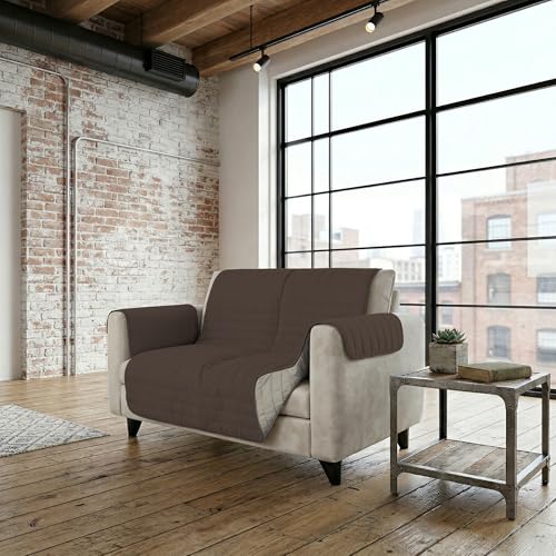 Italian Bed Linen Two-tone microfibre sofa cover TRENDY, Brown/Cream, 2 Seater
