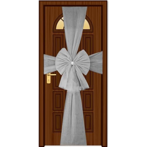 SHATCHI Christmas Door Bow ??? Silver 7.5m Diamante Giant Bow Door Cover - Front Door Decorations for Xmas Wedding, Baby Shower Outside Home Decor