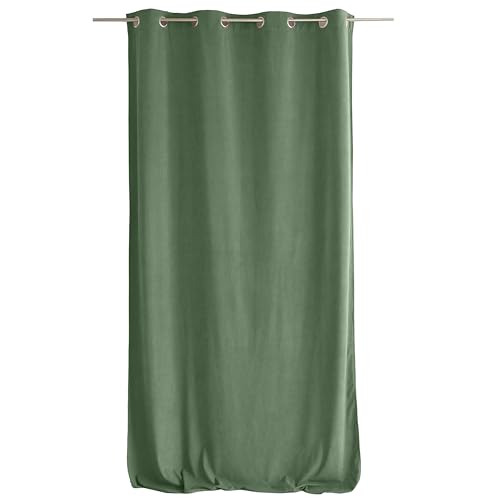 Enjoy Home ED Calin Collection Velvet Curtain with Silver Eyelets, Clay Green, High Height, 140 x 260 cm, 100% Polyester, Öko-Tex,