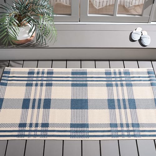 Safavieh Contemporary Indoor/Outdoor Woven Rectangle Area Rug, Courtyard Collection, CY6201, in Beige / Blue, 122 X 170 cm for Garden, Patio or Any Outdoor Space
